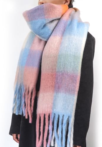 Womens Scarf Winter Big Colorful Checked Thick Warm Soft Scarves Casual Tassel Blanket Scarf3