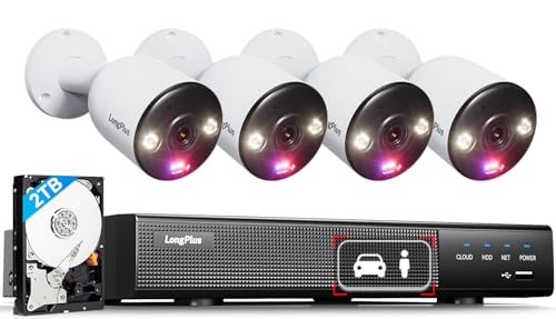 LongPlus Smart 4K 8CH Home Security Camera System, 4Pcs Wired PoE IP Cameras System Outdoor with...