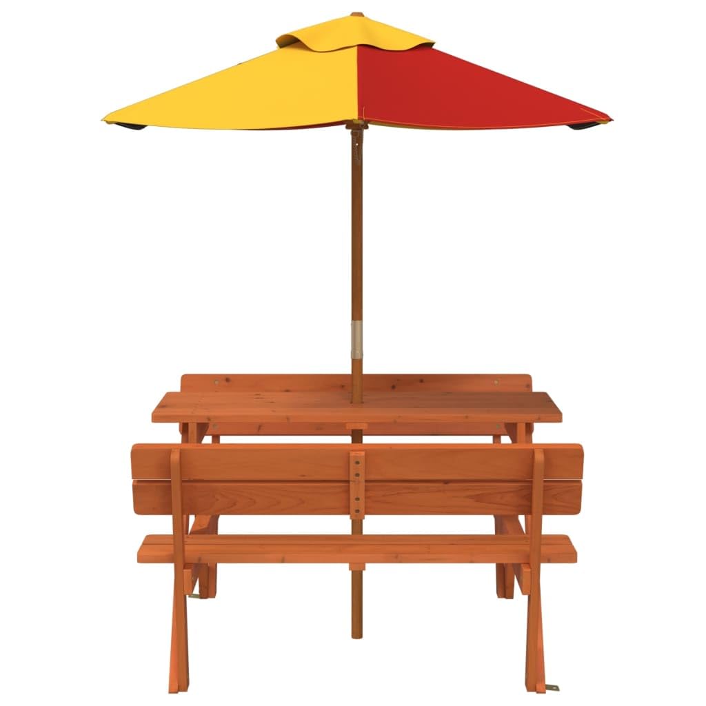 Tavolo da picnic per 4 bambini in legno di abete massiccio con ombrellone, resistente alle intemperie e stabile, ideale per giardino, terrazza, balcone, campeggio e feste, facile da pulire
