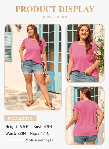 Image of Eytino Plus Size Tops for Women Waffle Knit T-Shirts Round Neck Short Sleeve Casual Loose Basic Tee Blouses(1X-5X)