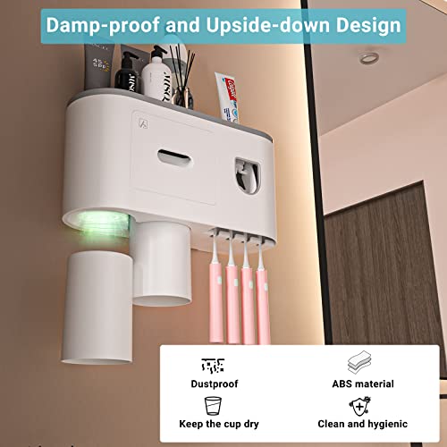 Aeakey Wall-Mounted Toothbrush Holders With Automatic Toothpaste Dispenser - Multifunctional Space-Saving Design With Squeezer, 4 Brush Slots, 2 Cups, And Drawers For Bathroom Organization #TOP4