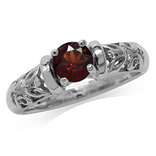 Silvershake Natural Garnet White Gold Plated 925 Sterling Silver Filigree Solitaire Ring Size 7