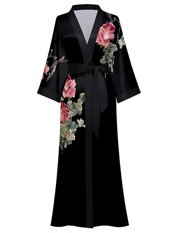 Blauwe kimono satijn Japanse satijnen badjas kamerjas geisha ochtendjas