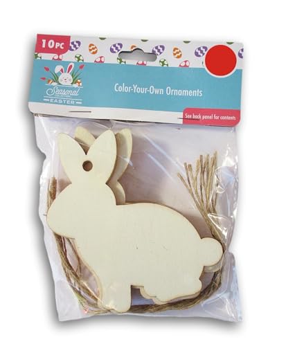 Easter Wood Shape Cutout Ornament Craft Color-Your-Own - 10 Piece (Bunny Rabbit)