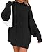 LILLUSORY Damen-Pulloverkleid mit Rundhalsausschnitt, übergroß, Herbstmode, Zopfmuster, langärmelig, grobe Pullover, Schwarz, Klein