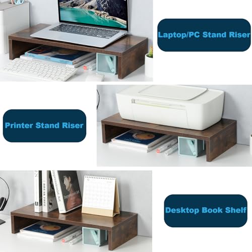 TEAMIX 20 Inch Monitor Stand Riser, Wooden Desktop Riser for TV/PC/Laptop/Printer, Rustic Brown Monitor Riser with Storage, Computer Stand Keyboard Organizer by TEAMIX - Image 5