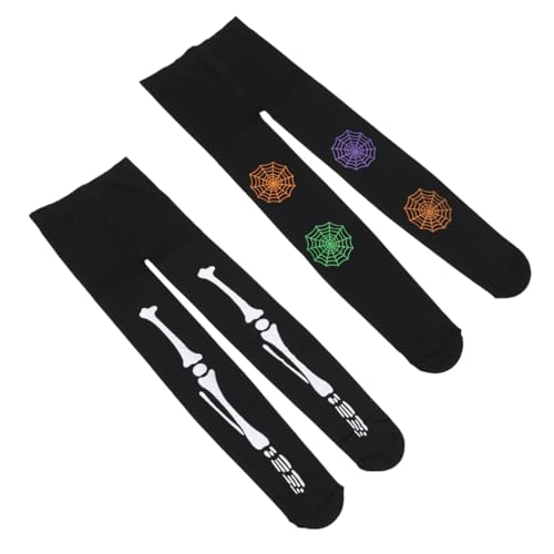 DEARMAMY Meias-calças para meninas Dia das Bruxas com design de teia de aranha e esqueleto divertidas e resistentes para festas acessórios exclusivos para disfarce infantil, Preto