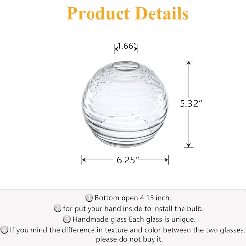 Image of 3 Pack Clear Glass Shade Replacement,Ceiling Fan Light Covers Glass Drum Lampshades for Chandelier Vanity Lights Wall Sconces Pendant Light,1.66 inch Fitter Size,5.32 inch high*6.25 inch Diameter