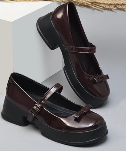 Image of JM LOOKS Elegant Single Strap Platform Mary Janes for Women Showcasing A Chic Bow Detail and Durable Block Heels
