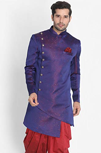 Image of VASTRAMAY Men's Black Silk Blend Sherwani Only Top