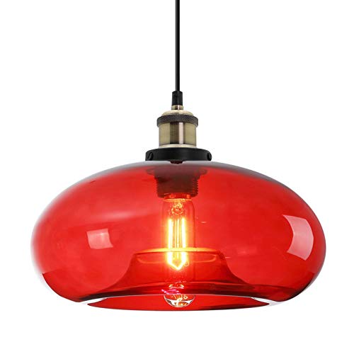 ZTTECH Suspension en Verre Rouge 28 cm Style Industriel et Vintage Idéale pour Îlot de Cuisine Chambre ou Salle à Manger Hauteur Réglable Compatible...