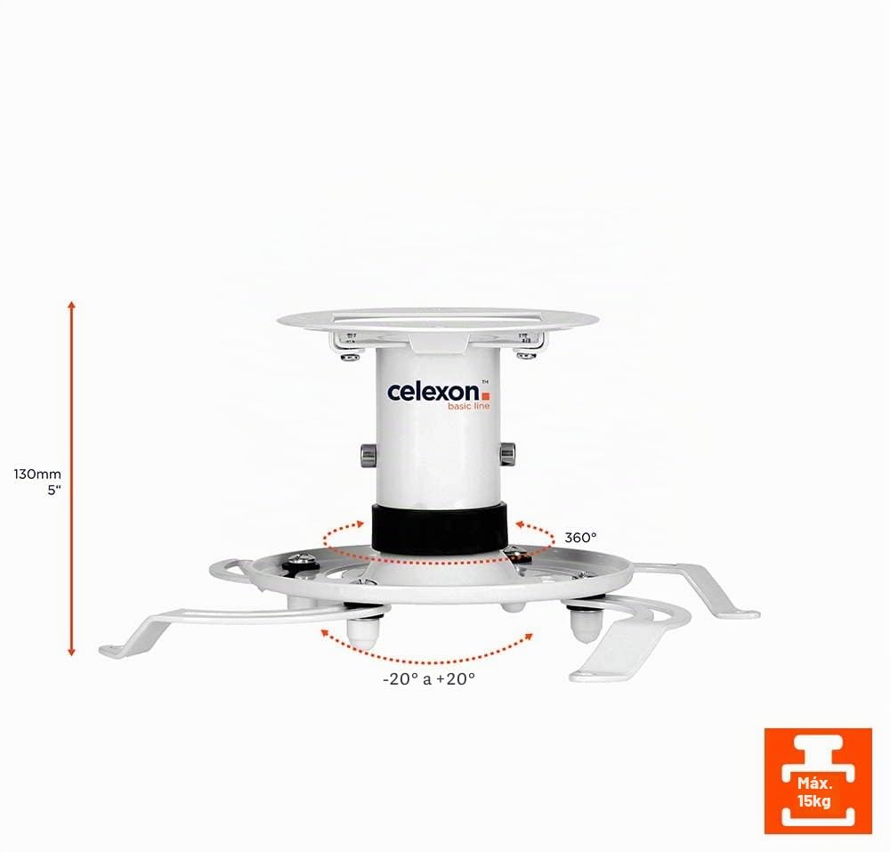 ivolum Universal Beamer Soporte de Techo PDH130 - Blanco - hasta 15 Kg - inclinable - Altura del Techo de 13 cm