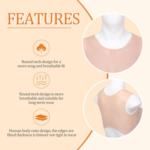 Qianbei Silicone Breastplate Round Collar Silicone Breast Forms for Crossdresser Drag Queen B-G Cup2