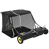 IDEALHOUSE 44-Inch Tow Behind Lawn Sweeper – Heavy Duty Leaf & Grass Collector – Large 18 Cu.Ft Container – Adjustable Sweeping Height – Easy Dumping Rope – Compatible with Riding Mowers – 44-inch