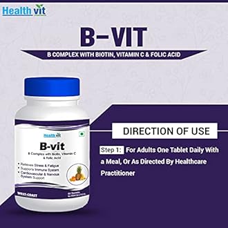 Healthvit Nutrition Natural B-Vit Vitamin B complex with Biotin, Vitamin C and Folic Acid - 60 Tablets (Vitamins B1, B2, B6) For boosts energy Mental Power & Metabolism
