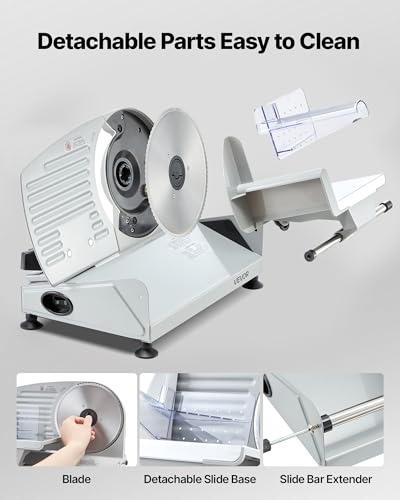 Image of VEVOR Meat Slicer, 7.5 inch Electric Deli Slicer with SUS420 Blade & 0-0.6 inch Adjustable Thickness, 200W Home Food-Slicer for Frozen Meat, Ham, Baguett, Steak, UL Approved
