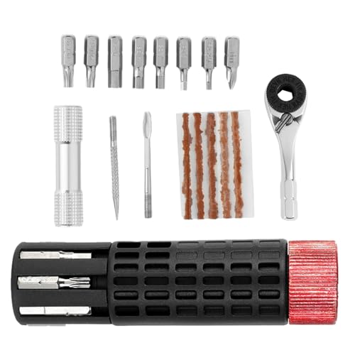 Kit Reparación Neumáticos Bicicleta | Herramienta De Mantenimiento Para Ruedas De Patinete - Mini Kit Reparación Neumáticos con Trinquete Cilíndrico para Bicicleta Gravel Montaña Carretera Urbano Trai