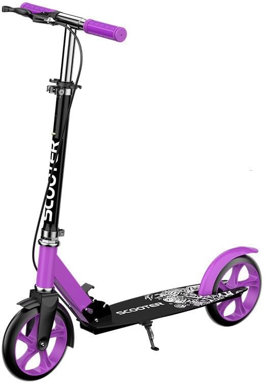 Generic Foldable Kick Scooter for Kids and Adults, Adjustable Wheels and Handlebars, Travel Scooter (Purple)