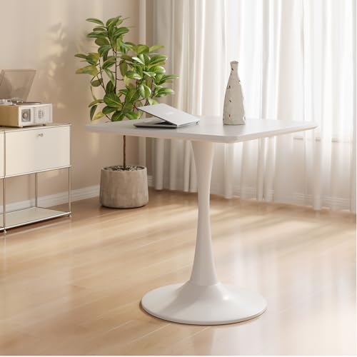 Aofure White Square Tulip Tabe for 2, 24 Inch Small Dining Tabe with Metal Pedestal Base for Kitchen, Mid-Century Modern Table with Round Corners for Living Room, Cafe and Home Office - Thumbnail 4
