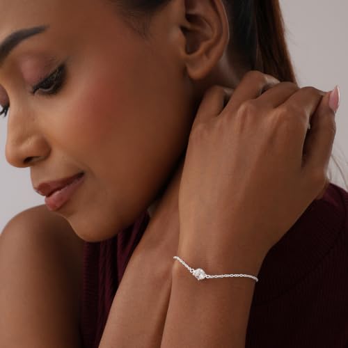 Image of TRUESILVER ACPL 925 Sterling Silver Solitaire Bracelet for Women | Round CZ Stone Link Chain Bracelet | Adjustable Elegant Bracelet for Women 8 Inches