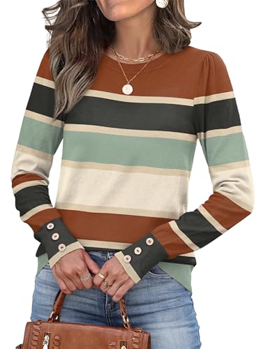 Womens Sweaters Fall Fashion 2025 Long Sleeve Button Cuff Soft Knit Pullover Trendy Tops Dressy Casual Blouses2