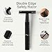 Matte Black Safety Razor, Single Blade Razors for Men, with 10 Stainless Steel Double Edge Blades, Reusable Metal 1 Blade Razor, Eco-Friendly, Smooth and Close Shave, Sustainable, Plastic Free