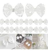 LiBongTa White Satin Bows 4'' Premade White Ribbon Bows, Gift Bows with Rhinestone, Wrapping Bows...