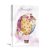 SIGNWIN Canvas Wall Art Nursery Beautiful Orange and Blue Hot Air Balloon with Pink and Red Flowers Sky Watercolor Impressionism Romantics Fun for Living Room, Bedroom, Office - 12x18 inches