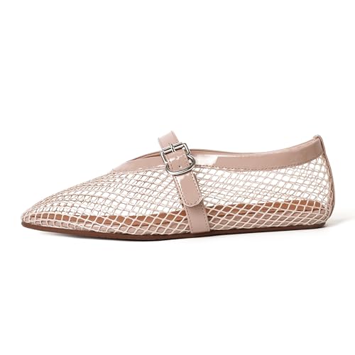 Image of vivianly Mesh Ballet Flats Shoes for Women Flats Comfortable Dressy Round Toe Mesh Flats Fishnet Mary Jane Flats for Events Party Leisure