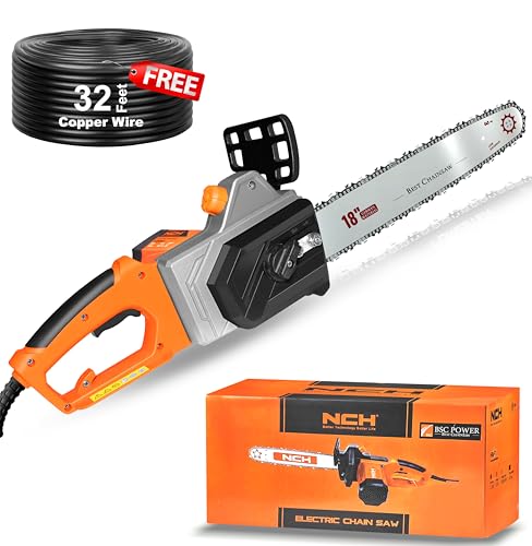 Image of DVI Electric Chainsaw With 18-Inch Guide Bar With 2300 W High Power Motor With Low-Kickback System | Perfect For Cutting Wood, Pruning and Harvesting Firewood | With Free 32 Feet Wire
