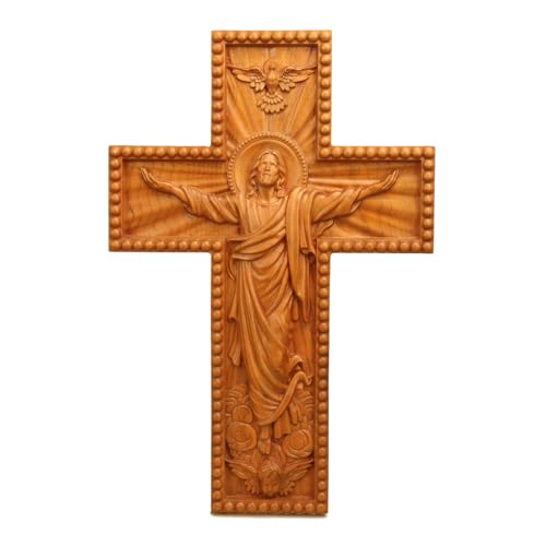 Crucifijo de pared de madera de cereza único estatua decorativa