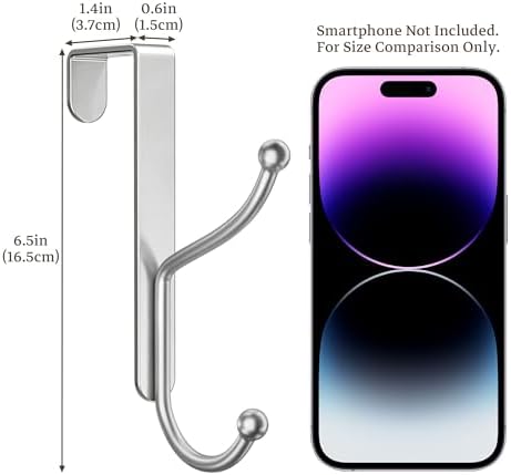 niffgaff Over Door Hook 2-Pack, Heavy Duty Door Hanger, Fits Interior Doors 1.4 Inches Thick, Organize Coats, Hats, Towels, and Bags for Entryways, Bathrooms, Bedrooms, and Kitchens, Silver - 4
