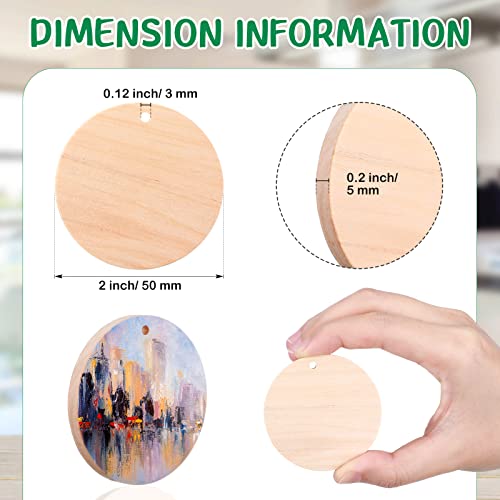 Yulejo 50 Pcs 2 Inch Unfinished Natural Wood Slices Flat Round Wooden Circles Cutouts with Hole Hanging for DIY Unpainted Blank Wooden Discs Pieces Crafts Project Decoration Ornament