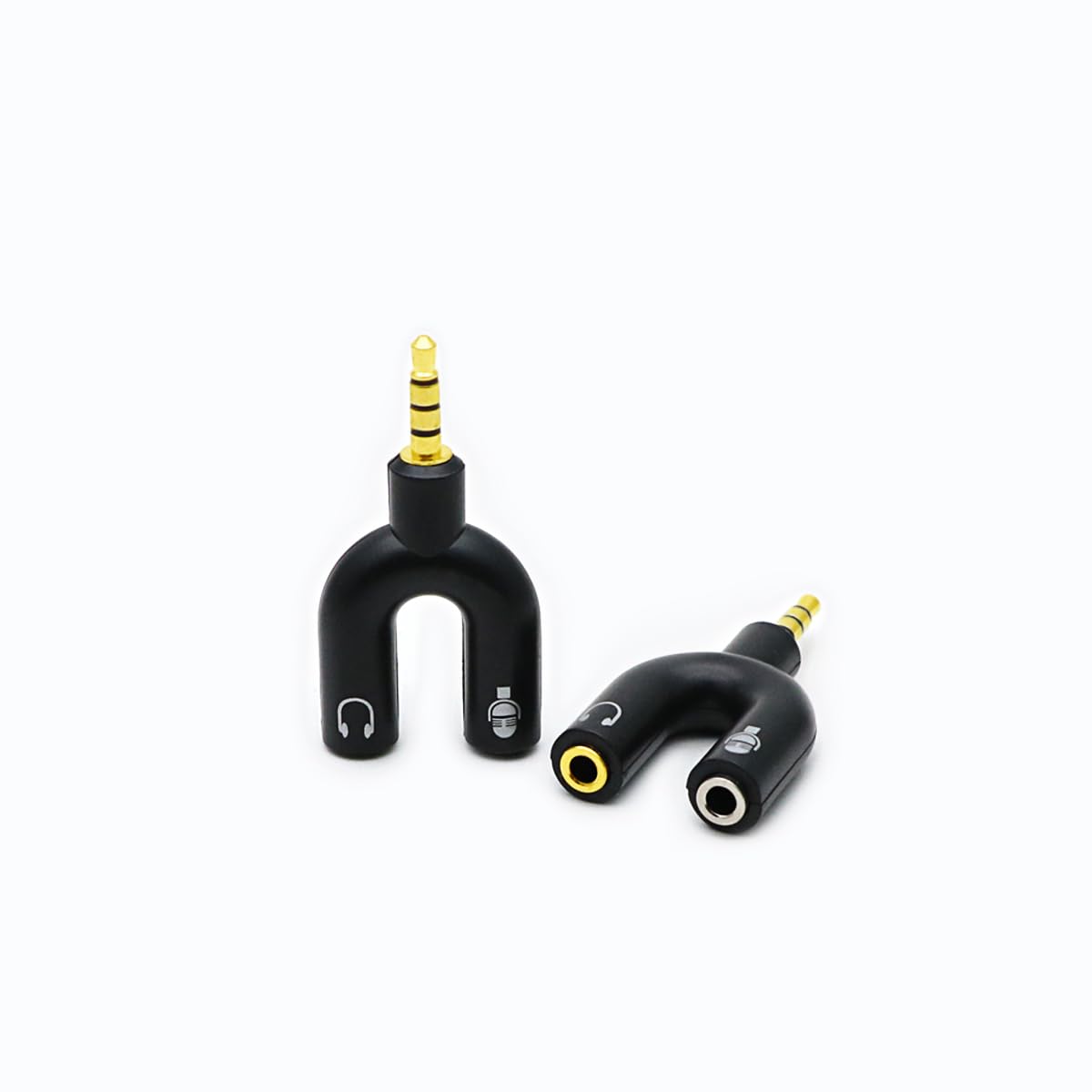 Paquete de 2 adaptadores divisores de auriculares, en forma de U, 3,5 mm, 4 polos macho a 2 conectores hembra de 3 polos, divisor en Y