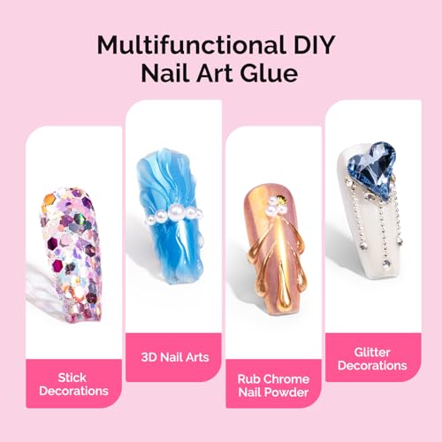 Image of MelodySusie 2Pcs Nail Rhinestone Glue, 3D Gel Nail Art Design Strong Adhesive Nail Gem Glue with Brush Pinpoint Nail Charms Gems Jewelry Decoration DIY Manicured at Home Cured Need