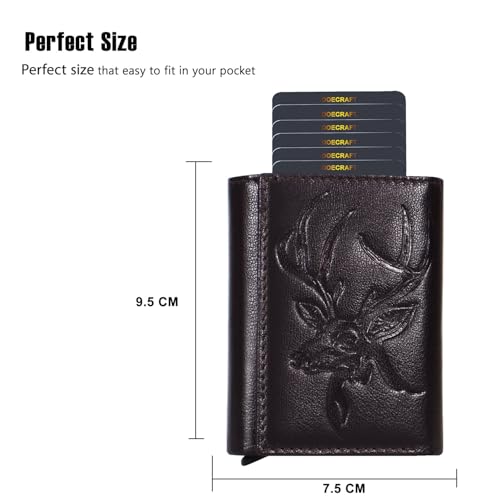 Image of Men's Genuine Leather RFID Wallet | Premium Slim Red Wallet for Men with Deer 3D Print | 8 Card Slots Secure and Durable | Casual Stylish | Formal & Gifting Use, Golden (Brown)