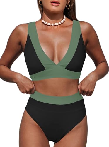 Image of Hilinker Women's Leopard Bikini Swimsuits V Neck High Waisted 2 Piece Bathing Suits