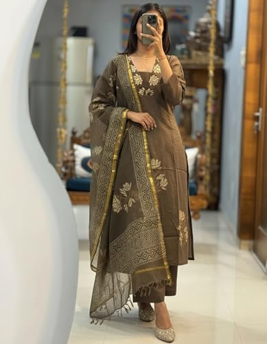 Image of ANNI Designer Women's Rayon Viscose Straight fit Printed Embroidered Kurta with Pant & Dupatta | Ethnic Kurta Set for Women | Daily, Office & Festive Traditional