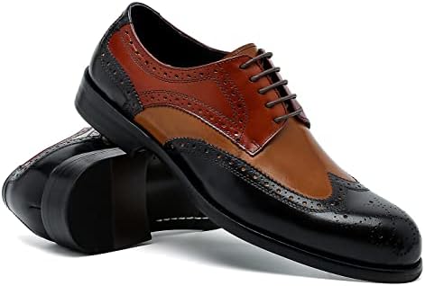 Mens Wingtip Oxford Shoes, Mens Leather Dress Shoes, Brogue Formal Shoes for Men, Lace-up Derbies Shoes Blue-Brown 9.5 US | Image 2