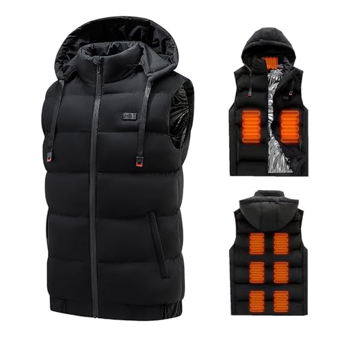 LIUHD Heated Vest for Men Women,Windproof USB Electric Heating Jacket Detachable Heated Hood for Winter Outdoor,Black 1,XXL(175