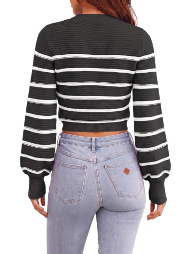 Image of Womens Sexy Crew Neck Cropped Sweaters Knit Long Sleeve Crop Tops Pullover