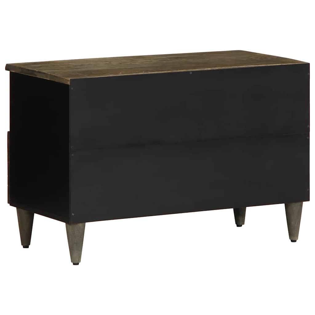 Mobile TV grigio chiaro, 70 x 33,5 x 46 cm, in legno massiccio di mango, mobile basso con cassetto, scomparto e porta, console multimediale per soggiorno, camera da letto, gaming, in piedi