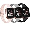 Tobfit Pack 3 Slim Bands Compatible with Fitbit Versa 2 Bands/ Versa/ Versa Lite/SE, Silicone Replacement Smartwatch Wristband for Women Men, Small, Black/Gray/Pink Sand