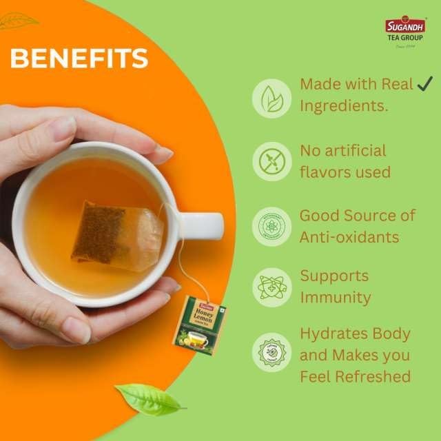 Image of Sugandh Honey Lemon Green Tea | Natural Flavour with Refreshing Taste | Soothing Wellness Drink | 25 Tea Bags x 2 Packs