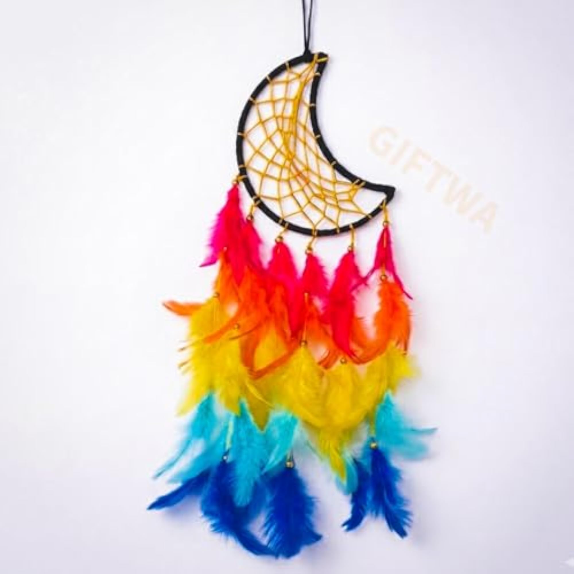 Handmade Moon Dream Catcher with Colorful Feathers