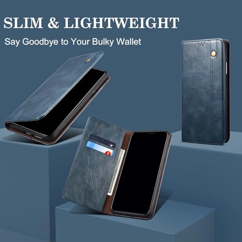 Image of Flip Cover for Samsung Galaxy S25 Ultra 5G, Genuine Leather Wallet [Kickstand] [Strong Magnetic] Compatible with Samsung Galaxy S25 Ultra 5G (Official Blue)