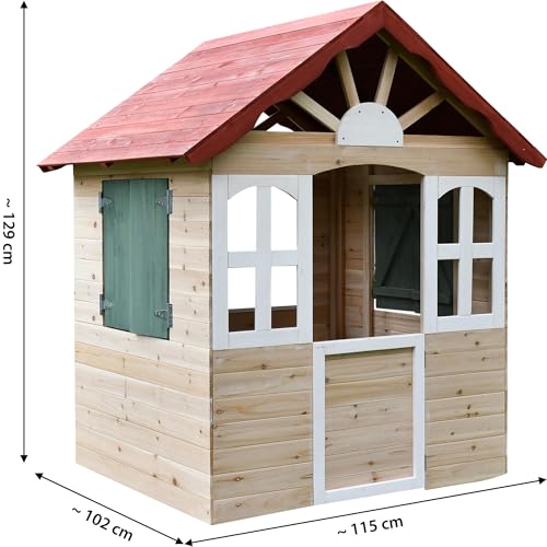 dobar® Kinder-Spielhaus aus Holz mit Fenster und Türen - Spielhaus Outdoor Bausatz mit einfachem Aufbau - Kinderhaus für Garten - Rot - 115 x 102 x 125 cm