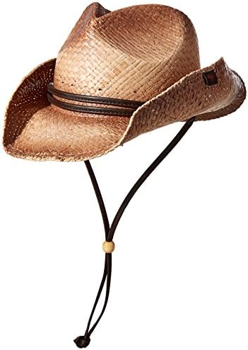 Peter Grimm Straw Round Up Cowboy Hat w/Leather Strap (Tea Stained)