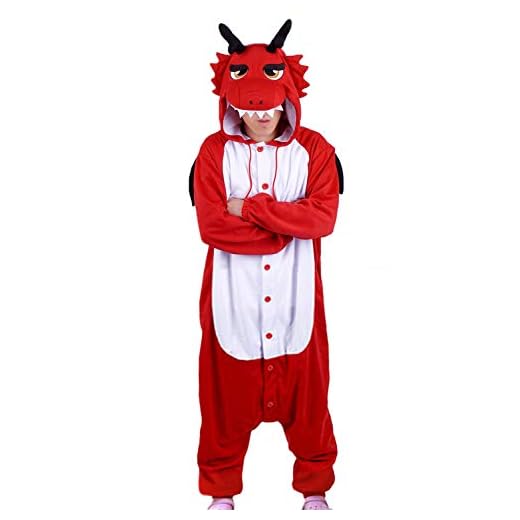 WOTOGOLD Animal Cosplay Costume Dragon Unisex-Adult Pajamas Size XL Red