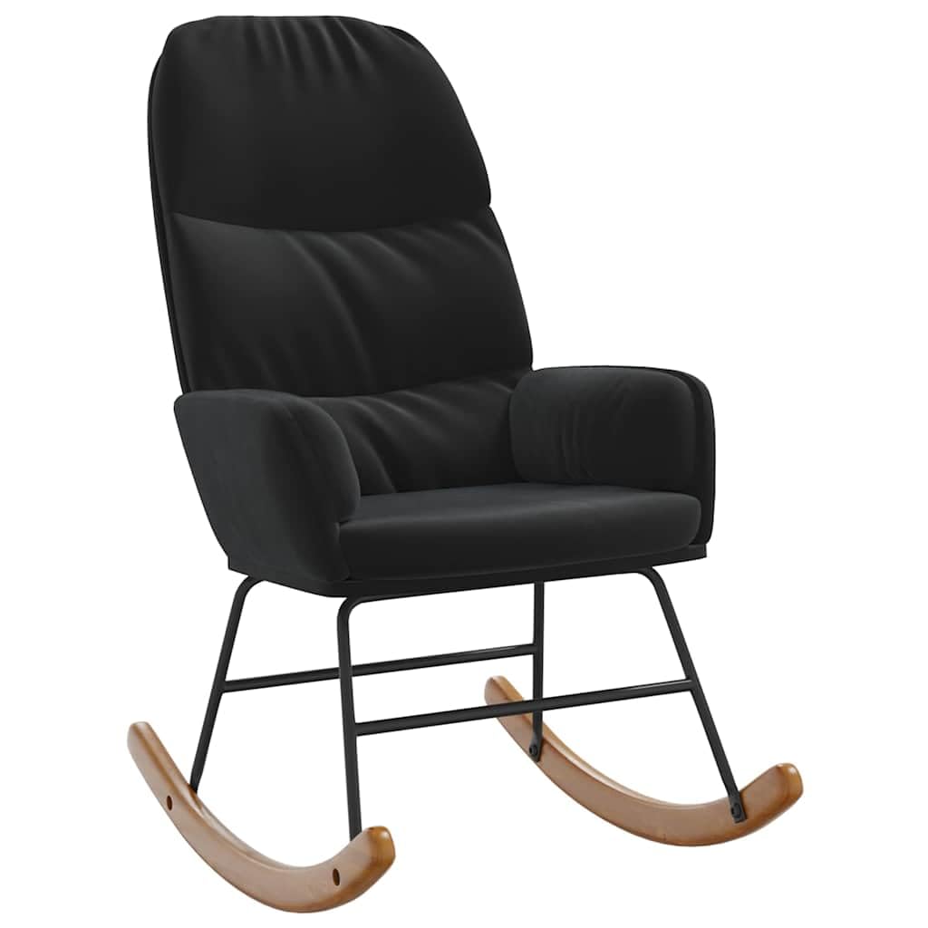 Schaukelstuhl Schwarz Samt - Moderner Relaxsessel mit Polsterung und Metallbeinen, Bequemer Schaukelsessel für Wohnzimmer, Schlafzimmer & Lese-Ecke, Belastbar bis 110kg